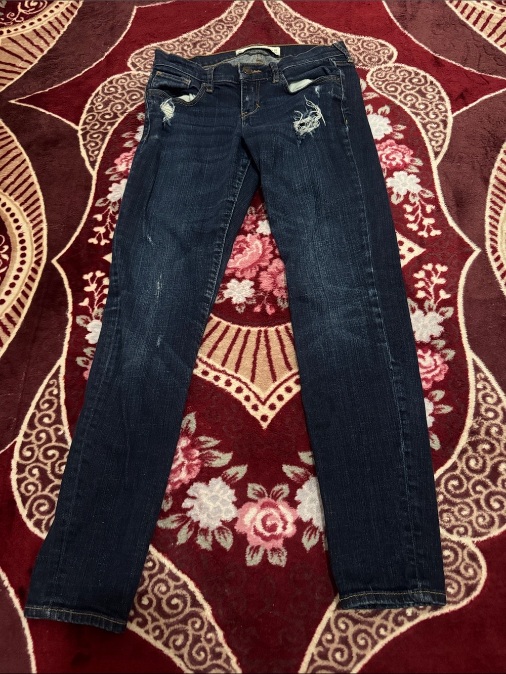 Abercrombie & Fitch Dark Blue Distressed Skinny Jeans 2000s low rise